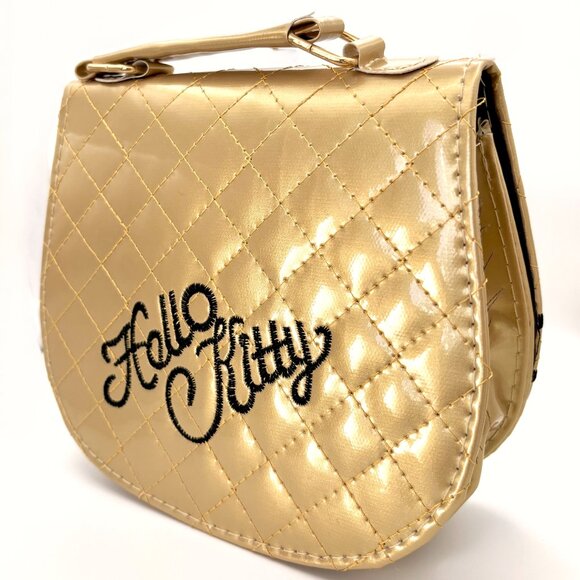 Glam Gold Black Embroidered Vinyl Hello Kitty Sanrio Crossbody Bag Purse Handbag - Picture 7 of 7